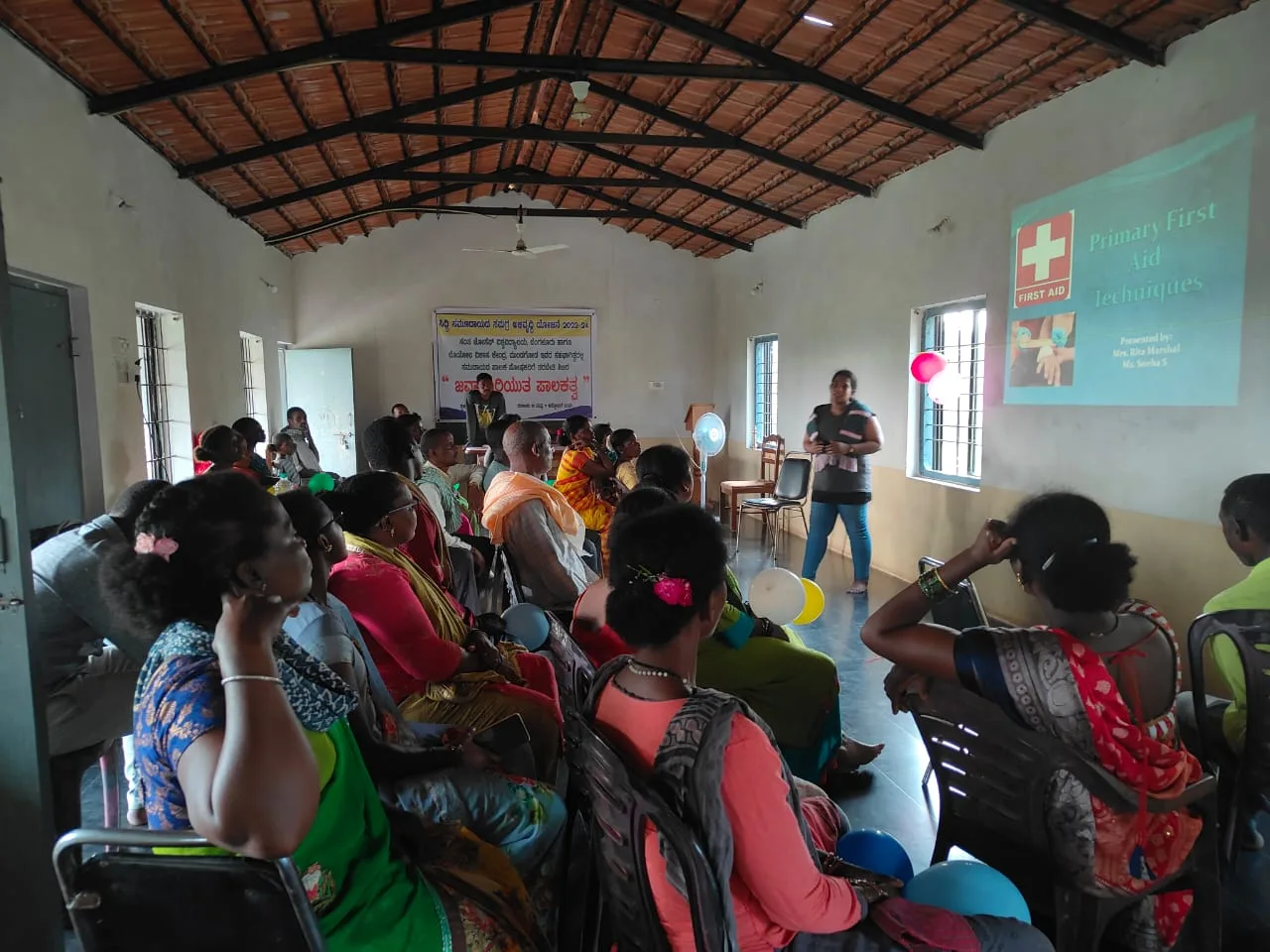 Primary First Aid Techniques presentation being delivered to the Siddi community by Mrs. Rita Marshall